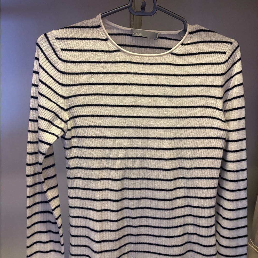 Vince Cream and Black Striped Sweater